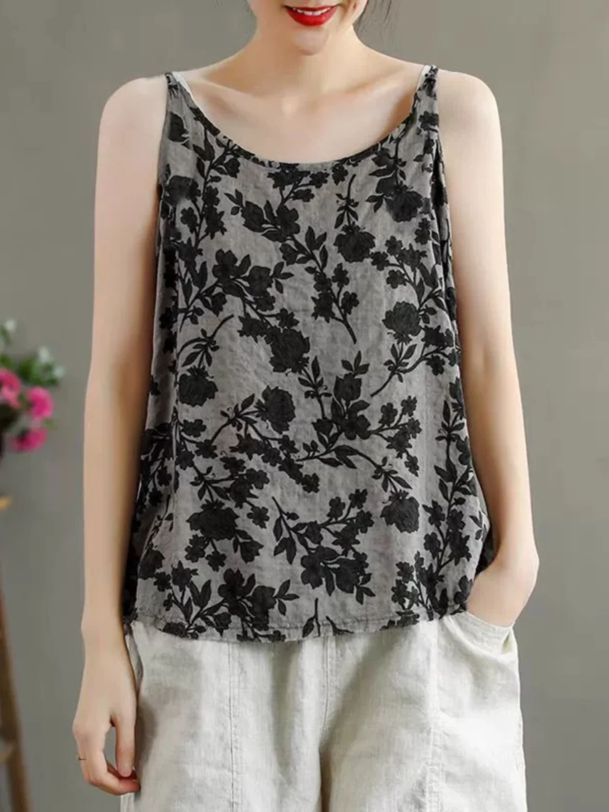 

Антивозрастной льняной жилет на бретелях, женская внутренняя одежда, большой размер, тушью с принтом, китайский топ Svel Base irt