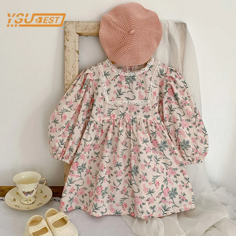 Spring New Kids Baby Girls Long Sleeve Sweet Flower Printing Princess Dress Autumn Baby Girls Dress Children Clothes Dress