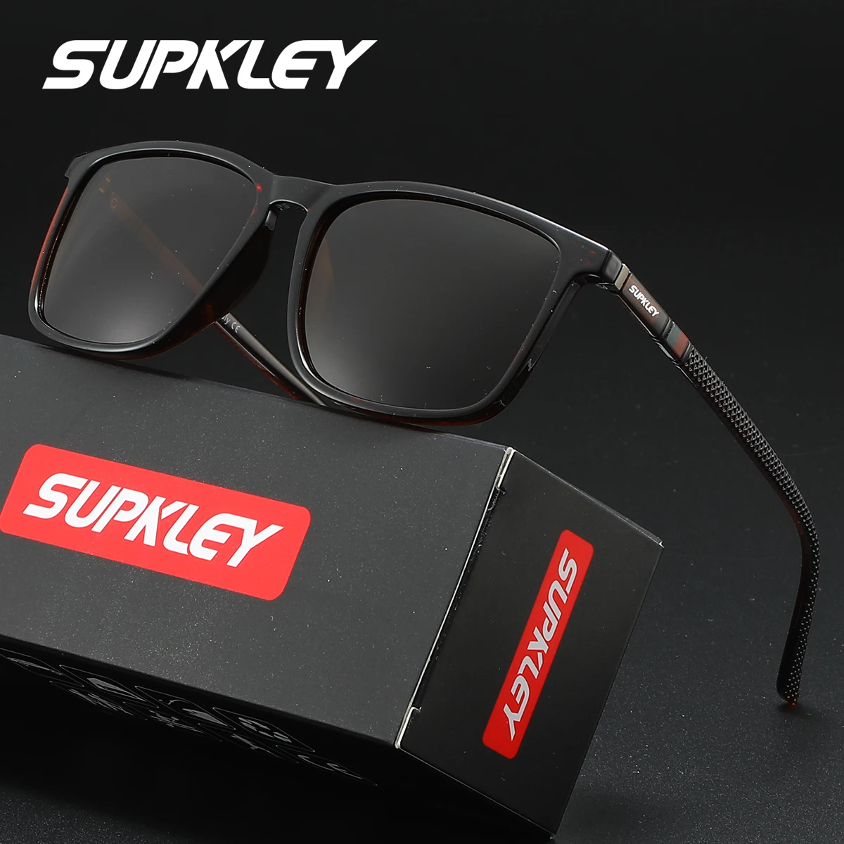 SUPKLEY 1 Stück Sportbrille, klassisch, quadratisch, polarisiert, Herren-Sonnenbrille, PC-Rahmen, modische UV400-Sonnenbrille für Damen und Herren – Detail 6