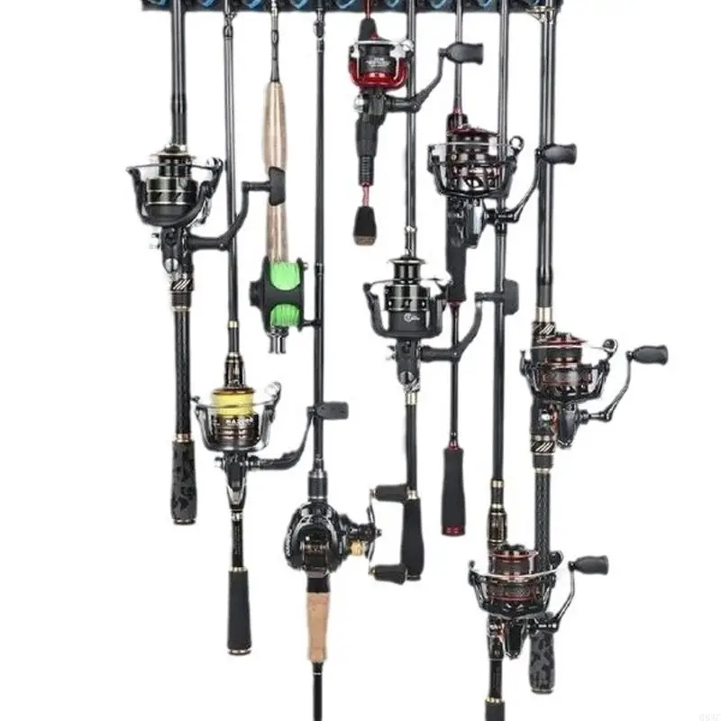 Q84C Wall Mounted Fishing Rod Holder 9 Rod Fishing Rod Display Stand Vertical Fishing Poles Rack Rod Storage Tool Enduring