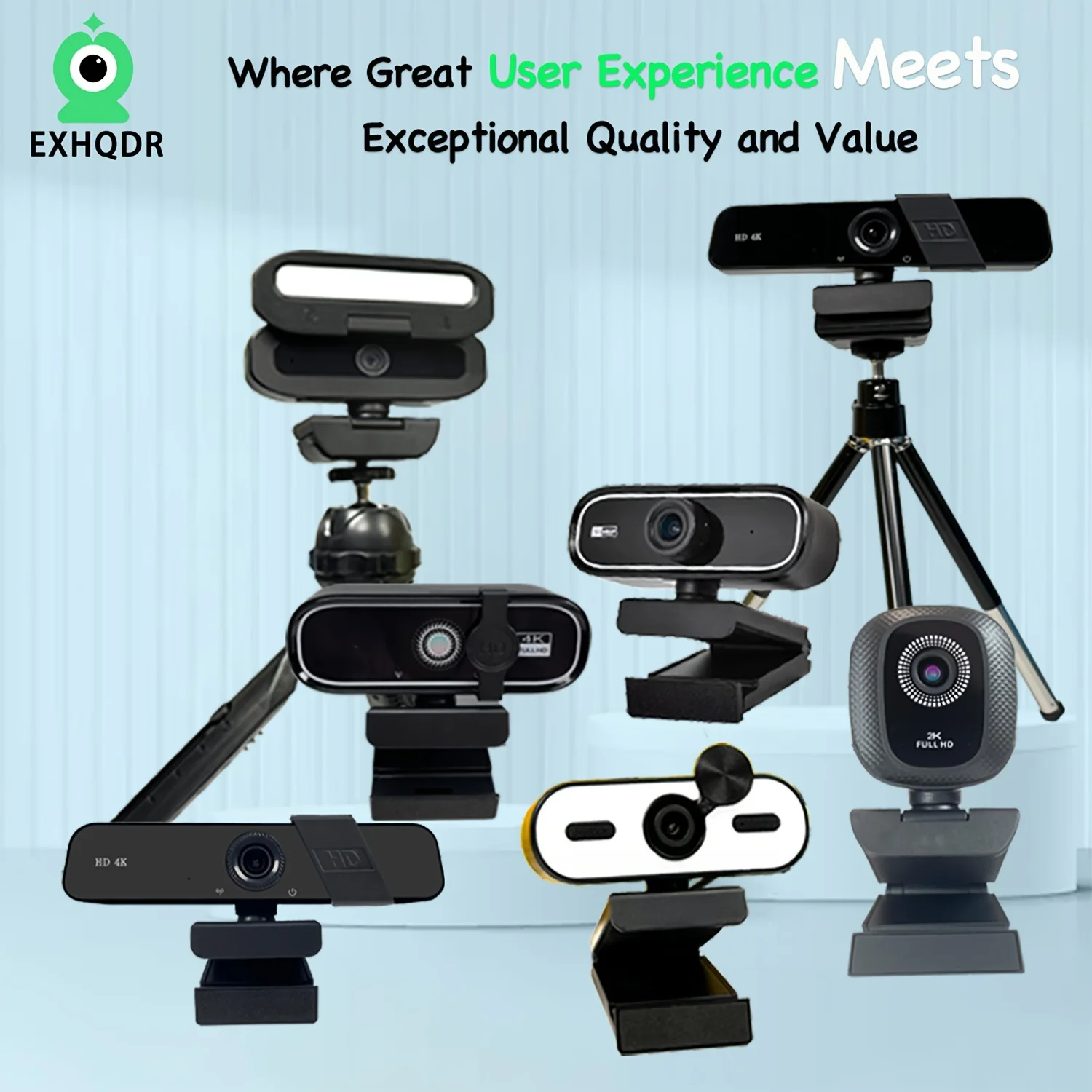 EXHQDR UHD 4K USB Webcam, New Upgraded Model with 120° Wide-Angle Lens and Manual Focus. This Plug-and-Play Computer Peripheral