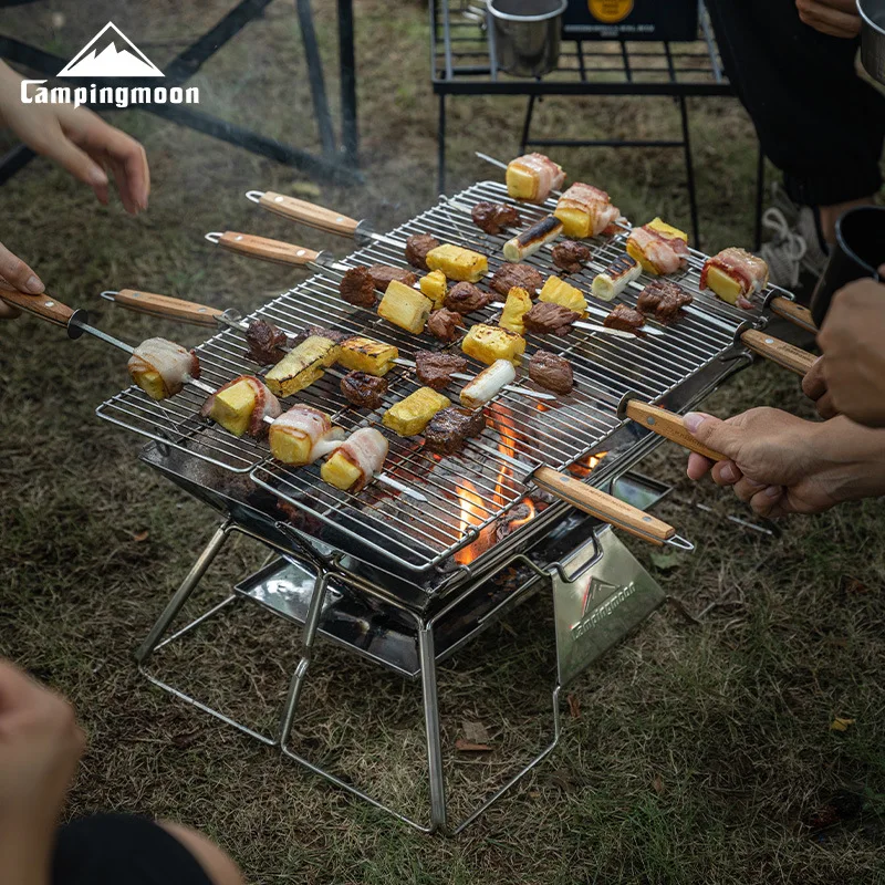

CAMPINGMOON MT-3 Большой складной портативный гриль для кемпинга, мангал из нержавеющей стали, решетка для мяса, уличная печь-барбекю, решетка для приготовления пищи