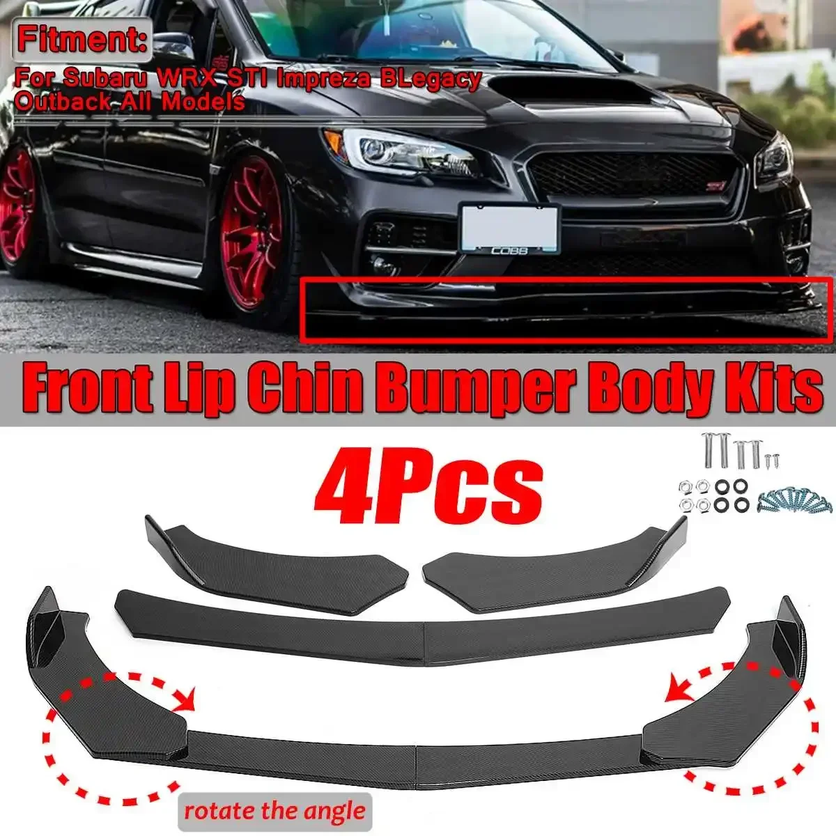 4PCS Universal Car Front Bumper Lip Chin Bumper Spoiler For BMW For Audi For Subaru WRX STI Impreza BRZ Legacy For VW For Golf
