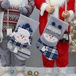 Christmas Socks Decoration Large Xmas Hanging Socks with Cute Boy Girl Snowman Christmas Hanging Decor Candy Bag Gifts for Kids