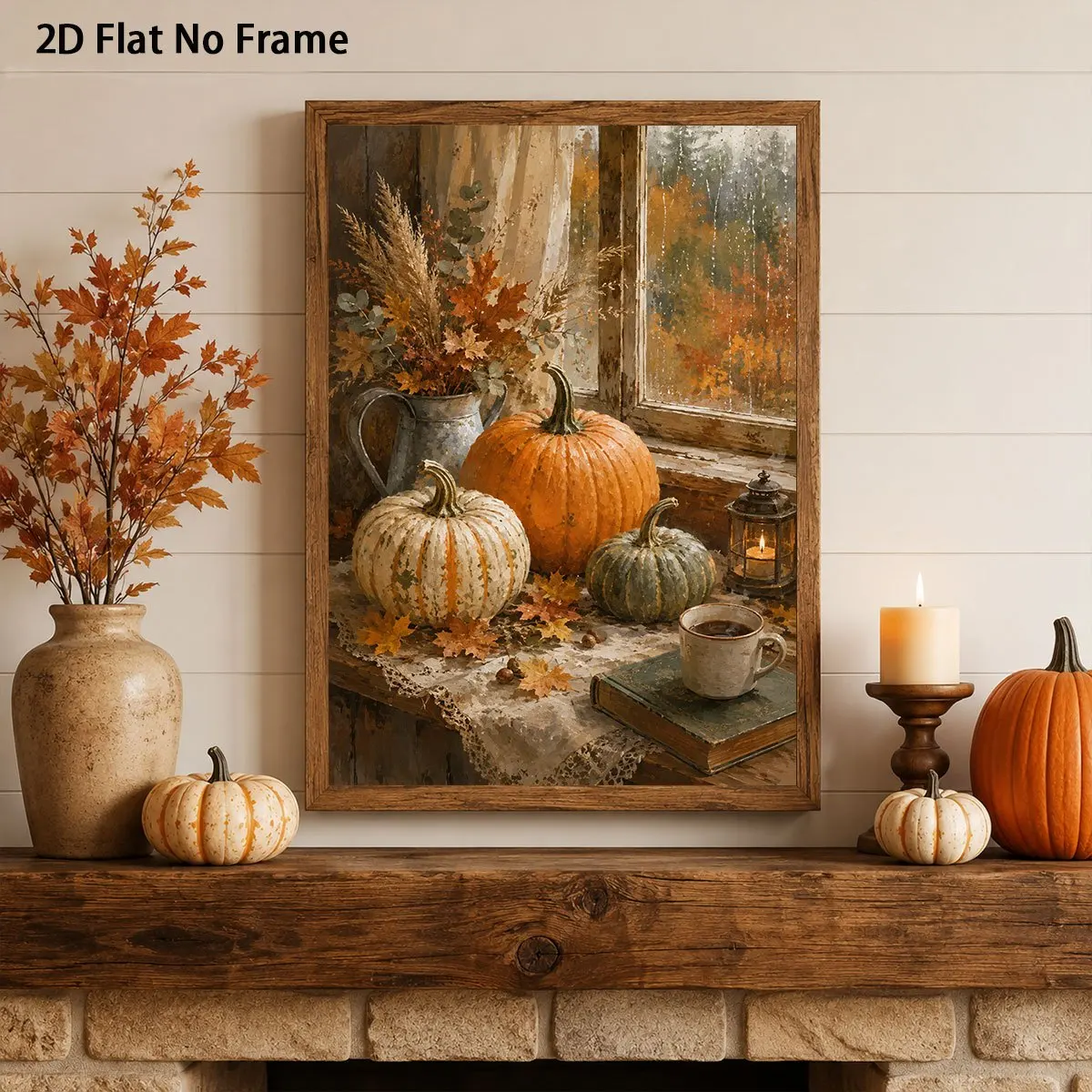 2D Flat, 1pc Harvest Pumpkins Canvas Painting - Modern Rustic Fall Wall Decor Suitable for Autumn, Halloween, Thanksgiving, V