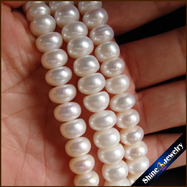 Special offer 9x6 mm Button Big Natural Pearl Necklace White Freshwater Pearl Beads Necklace Mother\'s Gift Wedding Jewelry 16.5\