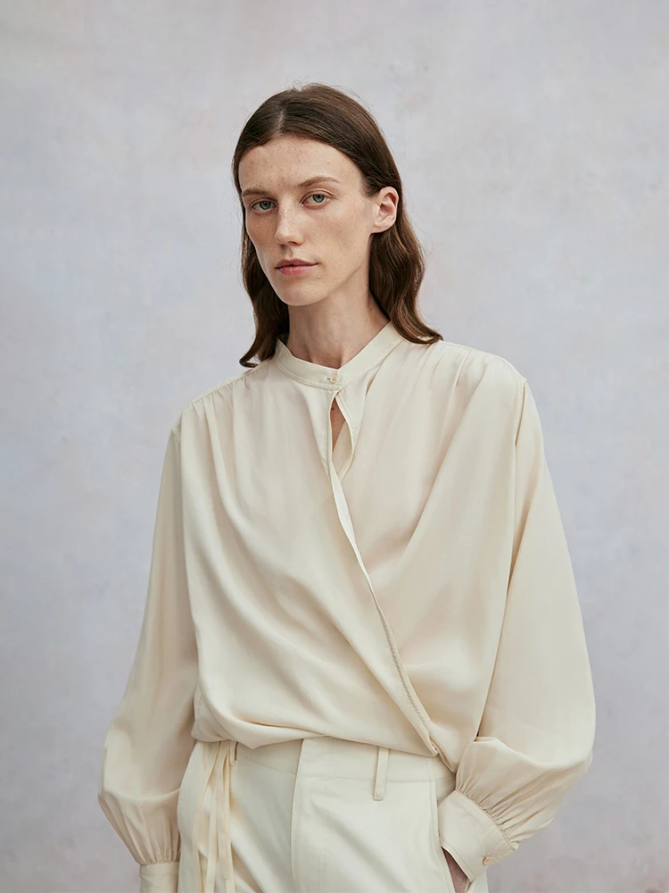 

WUUO Silk irt Cloud Sensation Wrap around Tie Nel UV Protection Loose Fit Long Sve Artistic Sle Women's Busin ...