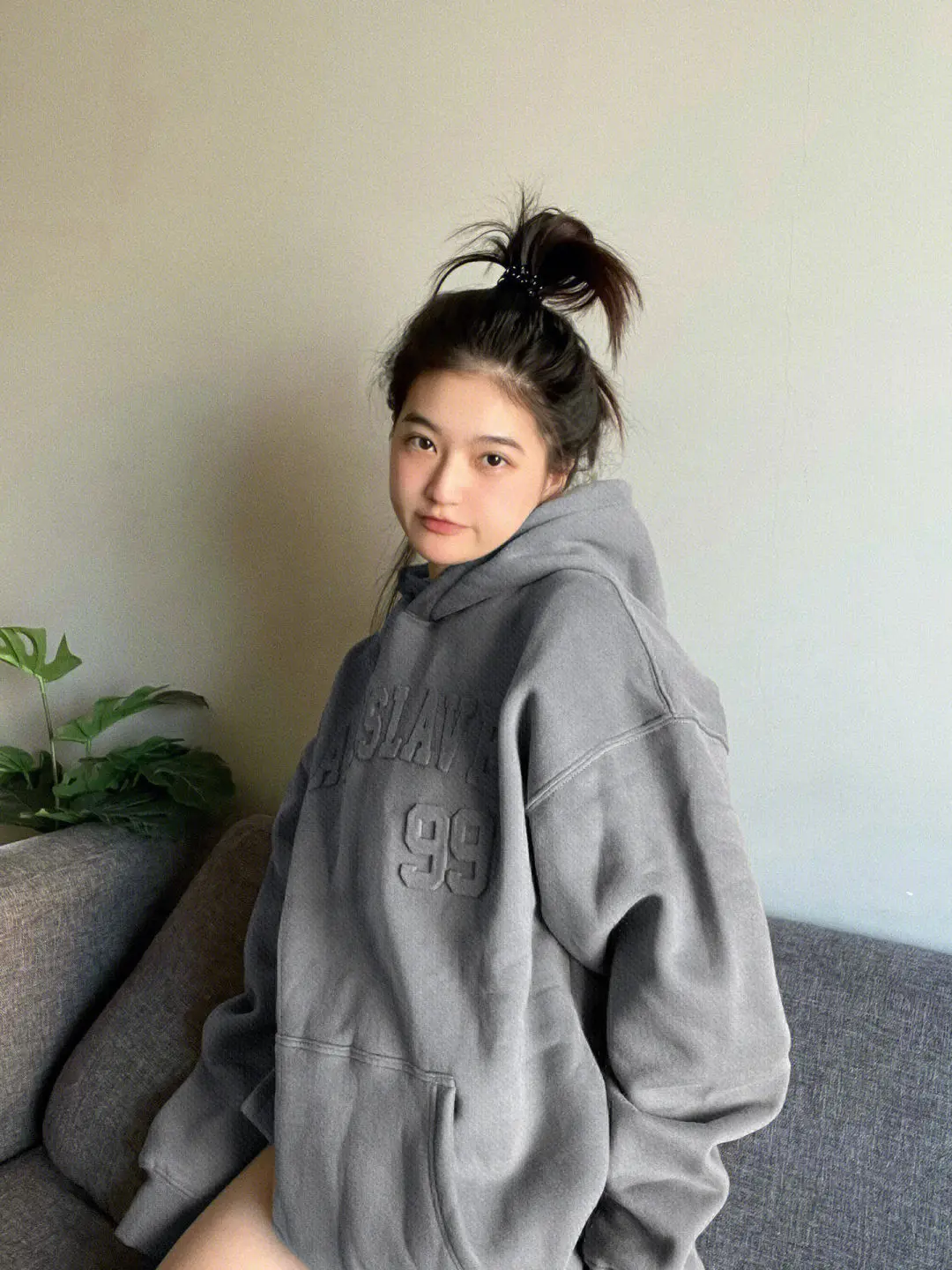 Hooded Grey Woman Clothing Hoodies Loose Graphic Letter Printing Text Sport Top Baggy Women\'s Sweatshirt Y2k Vintage Xxl New In