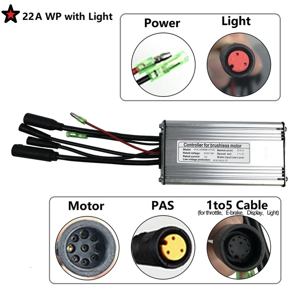 

For KT 3648V 500W Square Wave 22A Brushless Controller for Ebike Motor with 9Pin Cable and Front Light Line Support