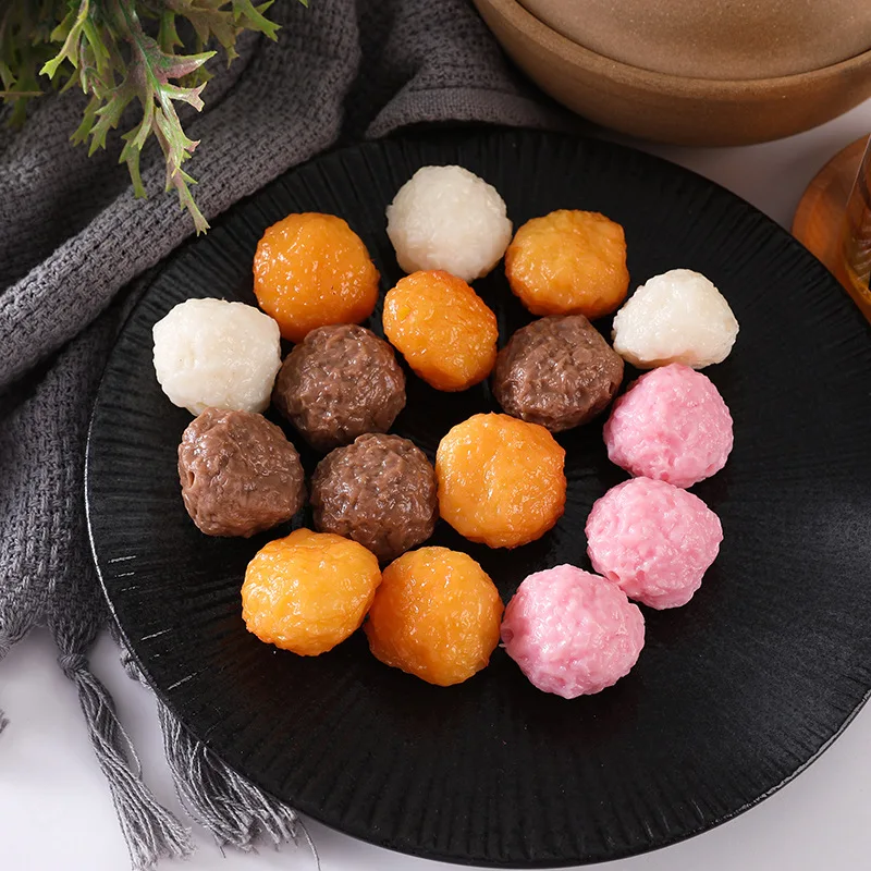 Artificial Fish Balls Beef Shrimp Balls Fake Food Hot Pot Shop Window Display Simulation Food Model Decoration 10pc/lot