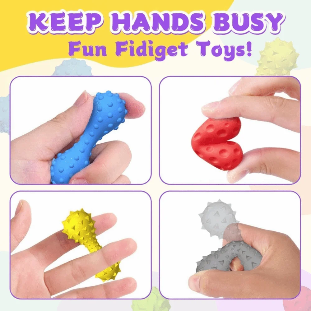 مجموعة من 6 قطع ألعاب حسية من السيليكون، تصميم هادئ، ألعاب تخفيف التوتر صغيرة الحجم ذات تأثير مهدئ
