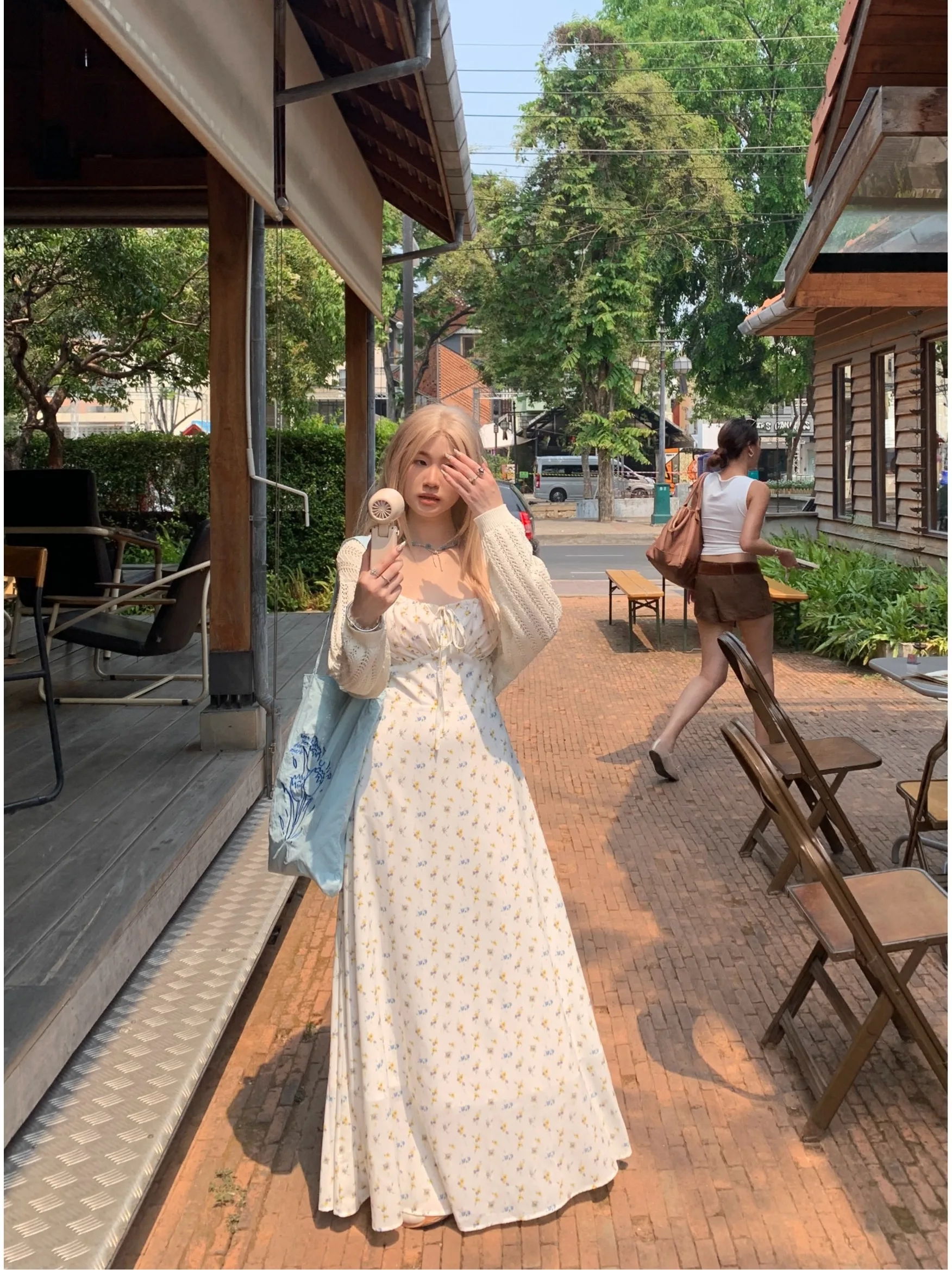 

plus Size Sweet Floral Print Halter Dress Slimming Waist Long Skirt Korean Style Commute A-Line Summer New Arrival