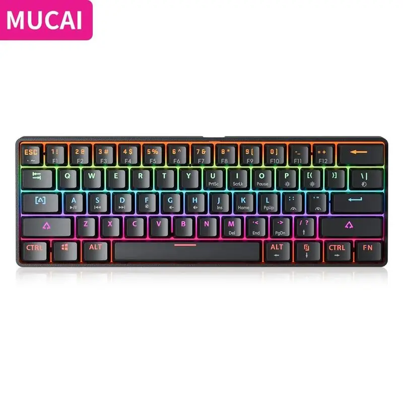 Mucai Mka610 Rgb Usb Mini Teclado Mecânico Interruptor Rojo 61 Teclas Con Cabo Ordenador PortáTil Teclado Negro Puro