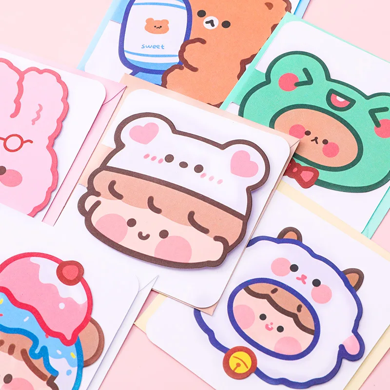 Cartoon Envelope Greeting Card Cute Ins Girl Holiday Blessing Postcard Student Confession Folding Notecard Paper Envelopes