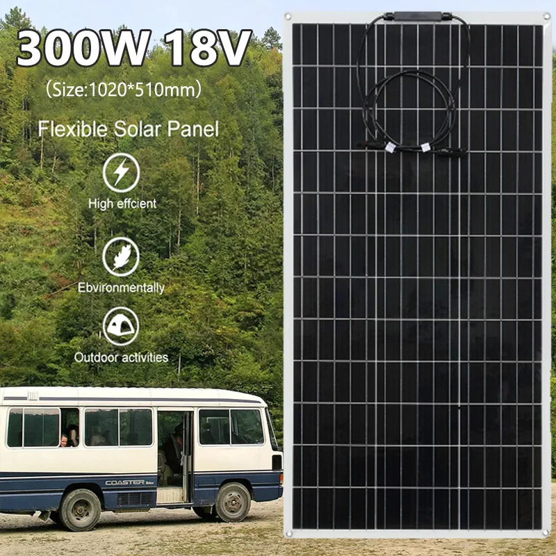 300W Solar Panel Kit 12V Battery Charge 18V Flexible Solar Cells Power Charger for Camping Car RV Boat Marine Motorhome Phone