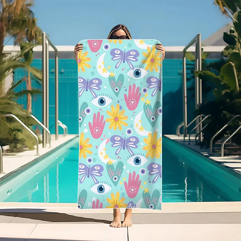 

Пляжное полотенце Dreamy Evil Eye – мягкое, прочное, легкое и быстросохнущее, идеально подходит для поездок на пляж, кемпинга и летнего отдыха.