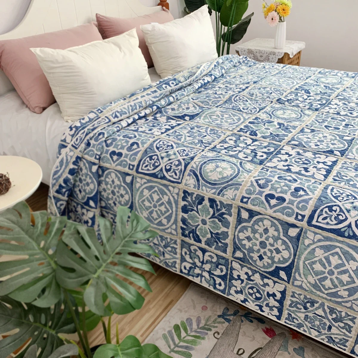 Cotton Bedspread Quilted Bed Cover, Pastoral Style Coverlet, Non Slip Sheet, Blanket Quilt, Warm Bedding, 230x250cm