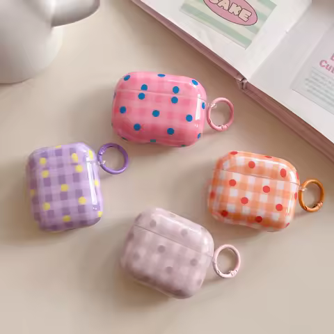 Polka Dots Glossy Earpods Case for Apple Airpods 2 3 4 Pro2 Grid Stripes Wireless Earphone Cover for Airpods Pro 3 Charging Box