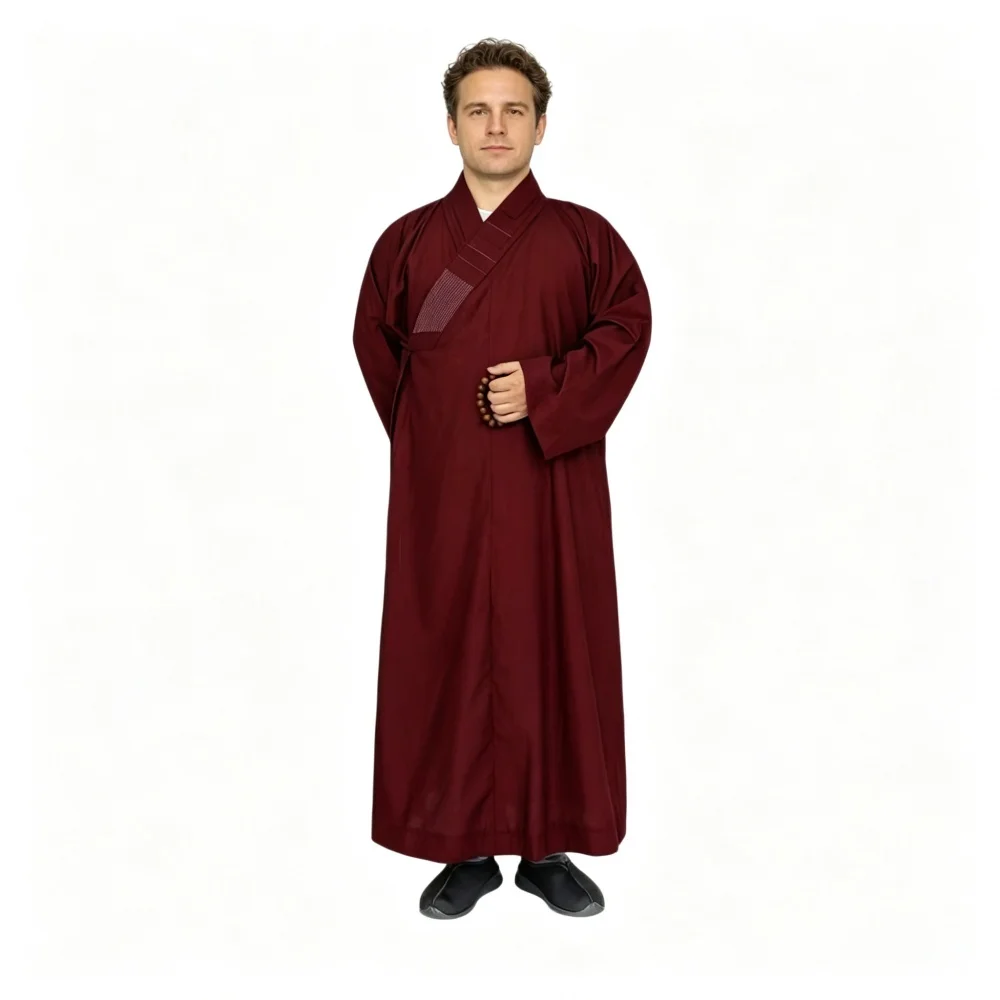 USHINE 2026 New Cross Collar Buddhist Monastic Changshan Cotton Monk Nun Kasaya Robe Meditation Practice Temple Wear
