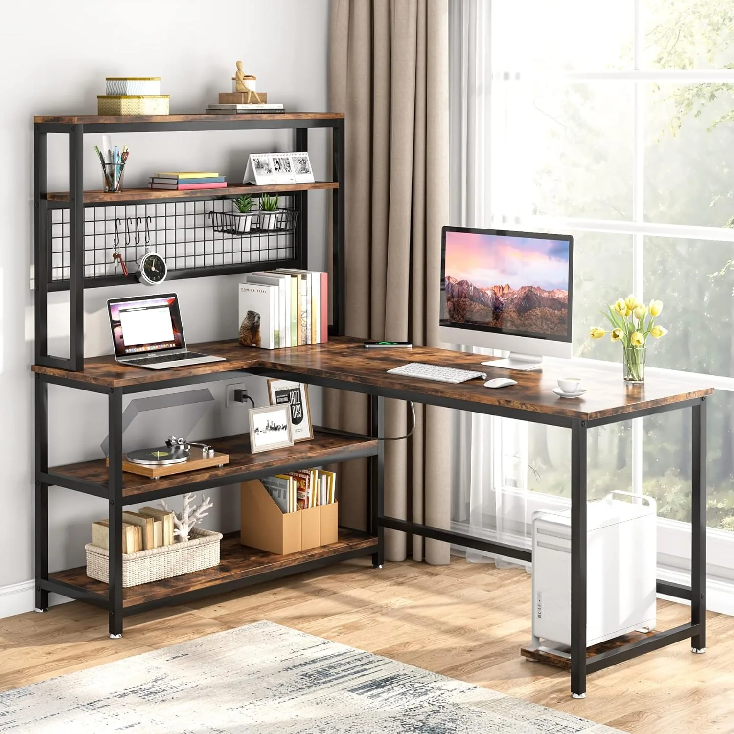 Office Desk Study Table Writing Desk Workstation with Hutch Bookshelf for Home Office
