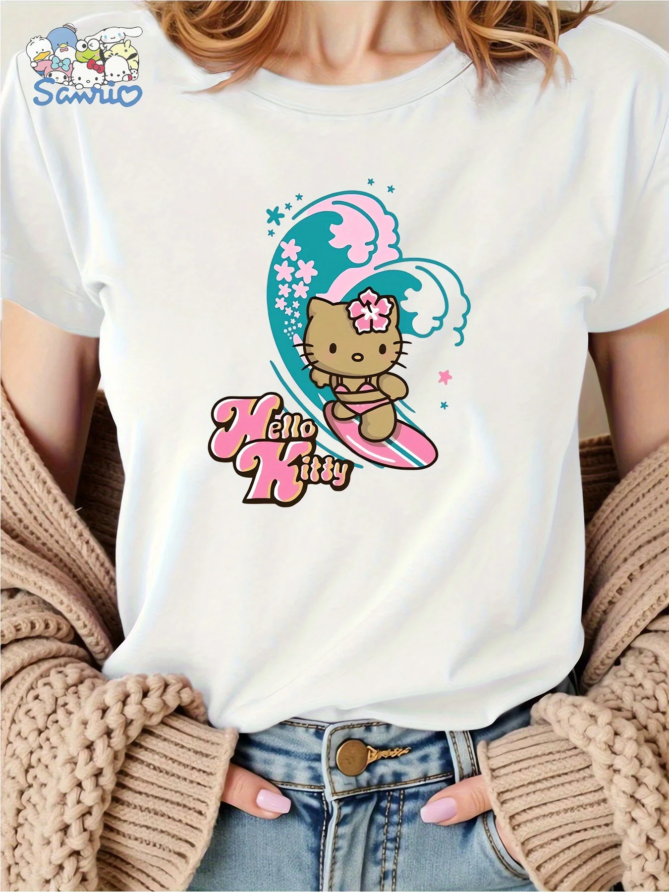 

Designed by Sanrio Summer Men's and Women's Fashion Comfortable T-shirt Short Sleeve Cartoon Pattern Print