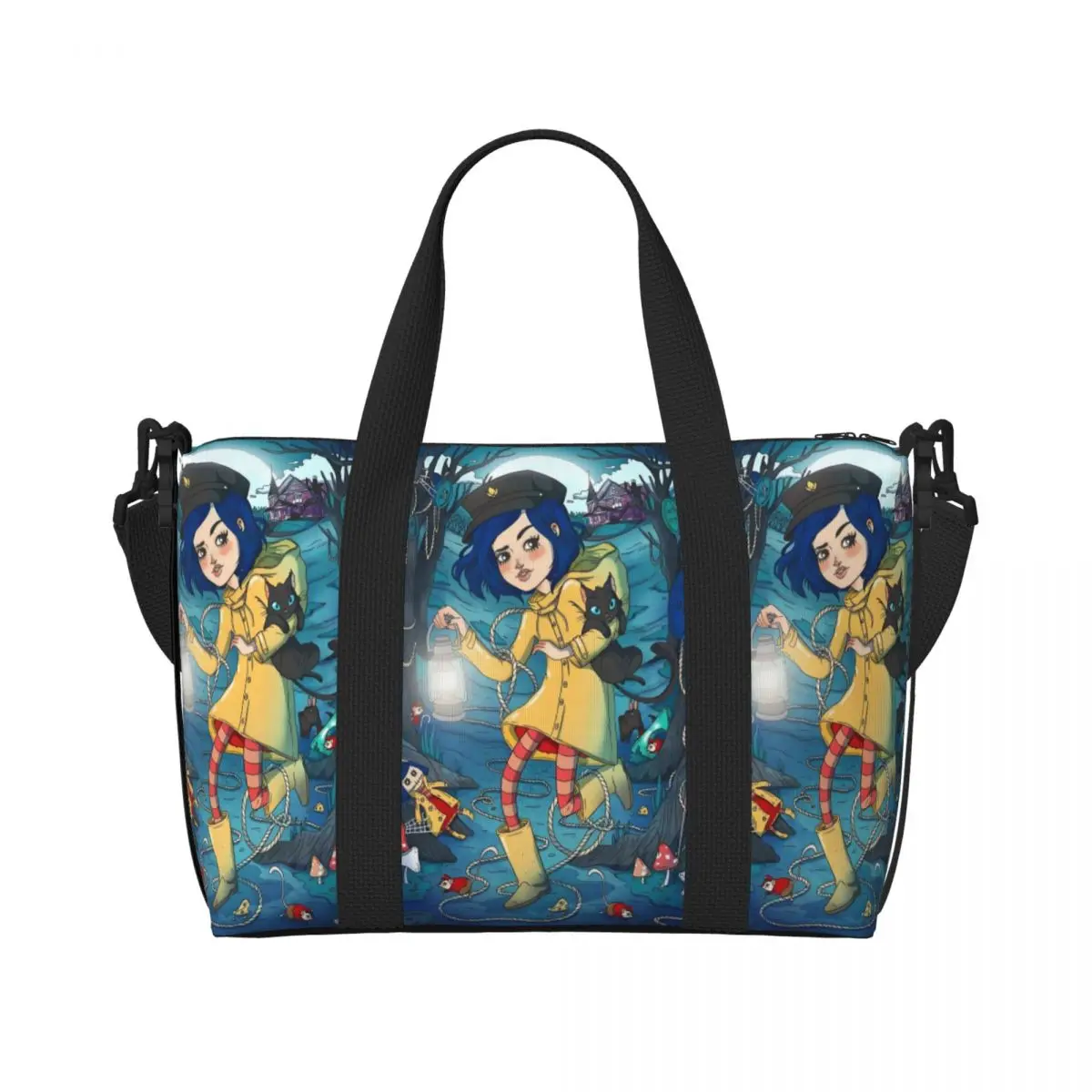 

Пользовательские Coraline Groceries Tote Сумки для покупок Женские большие вместительные мультяшные спортивные пляжные дорожные сумки