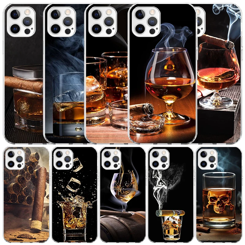 Cigar Whiskey Ice Drink Phone Case For IPhone 16 15 14 13 12 11 Pro Max Mini XR XS X 7 Plus 8 + SE 2020 Soft TPU Back Cover