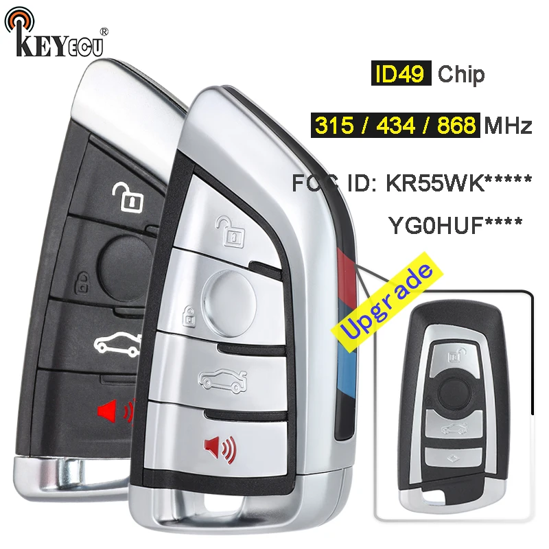 KEYECU 315/434/868MHz PCF7953 Chip CAS4 CAS4 System modifica portachiavi remoto a 4 pulsanti per telaio BMW F 5 serie 7 argento