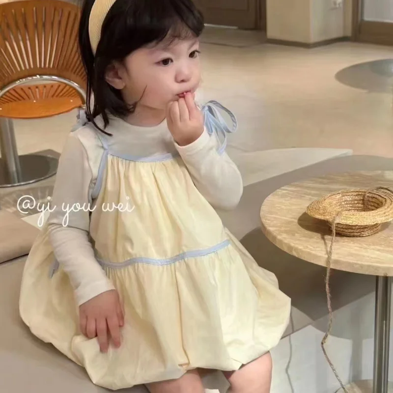 

Kxkm-Girl Spring and Summer Dress Suit Cute Fashionable Light Yellow Milk Huhoo Cute Little Child2024New Spring Clothes