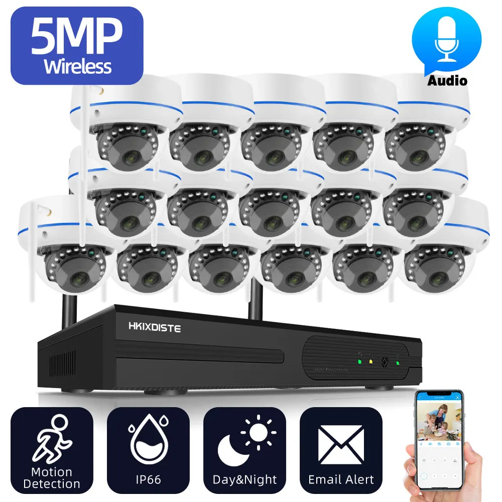 

5MP Wifi IP Dome Camera Security System Kit 16CH Outdoor Waterproof CCTV IP Camera Video Surveillance Kit 8CH Wireless NVR Kit