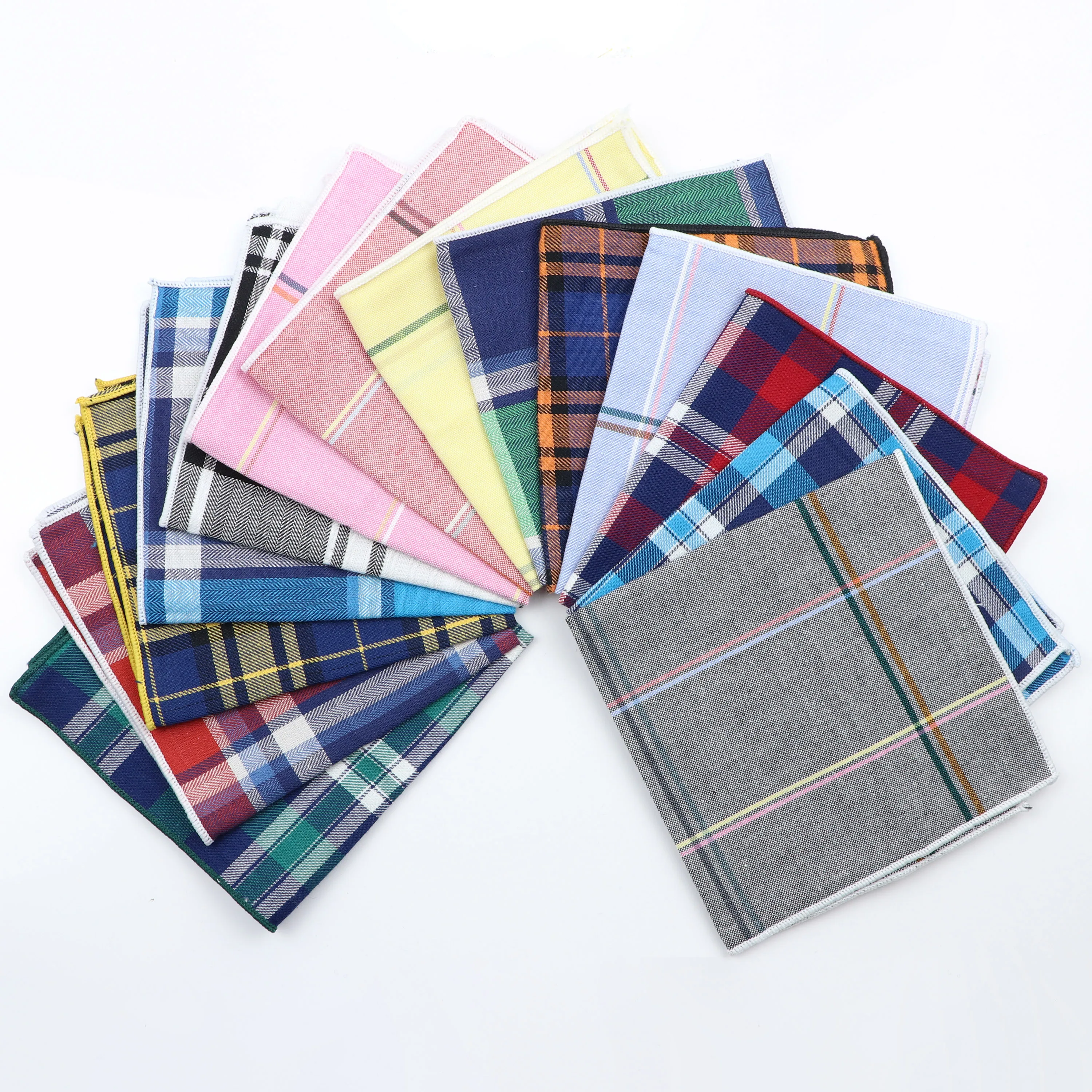 Colorful Cotton Plaid Hankerchief Scarves Vintage Pink Blue Hankies Men\'s High Quality Business Suit Pocket Square Handkerchiefs