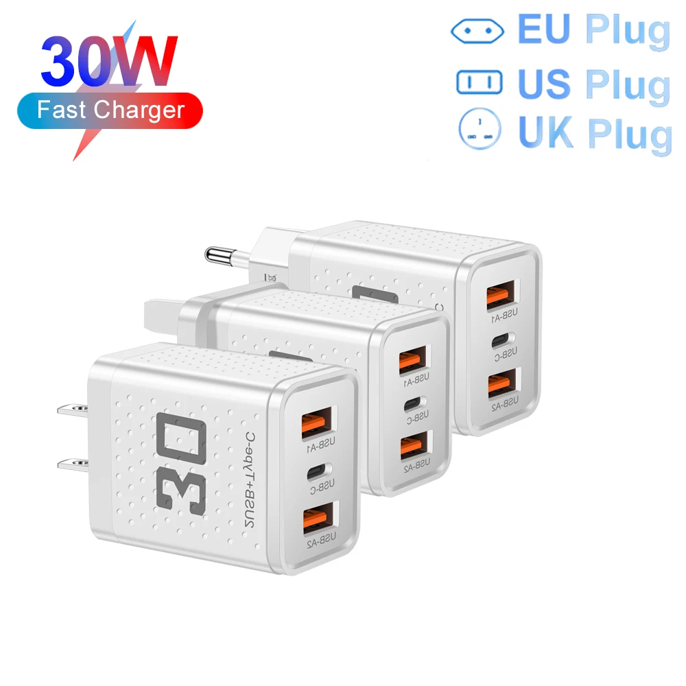 30W USB Charger PD Quick Charge 3.0 Phone Charger Power Adapter For iPhone Samsung Xiaomi Huawei EU/US/UK Plug Wall Fast Charger
