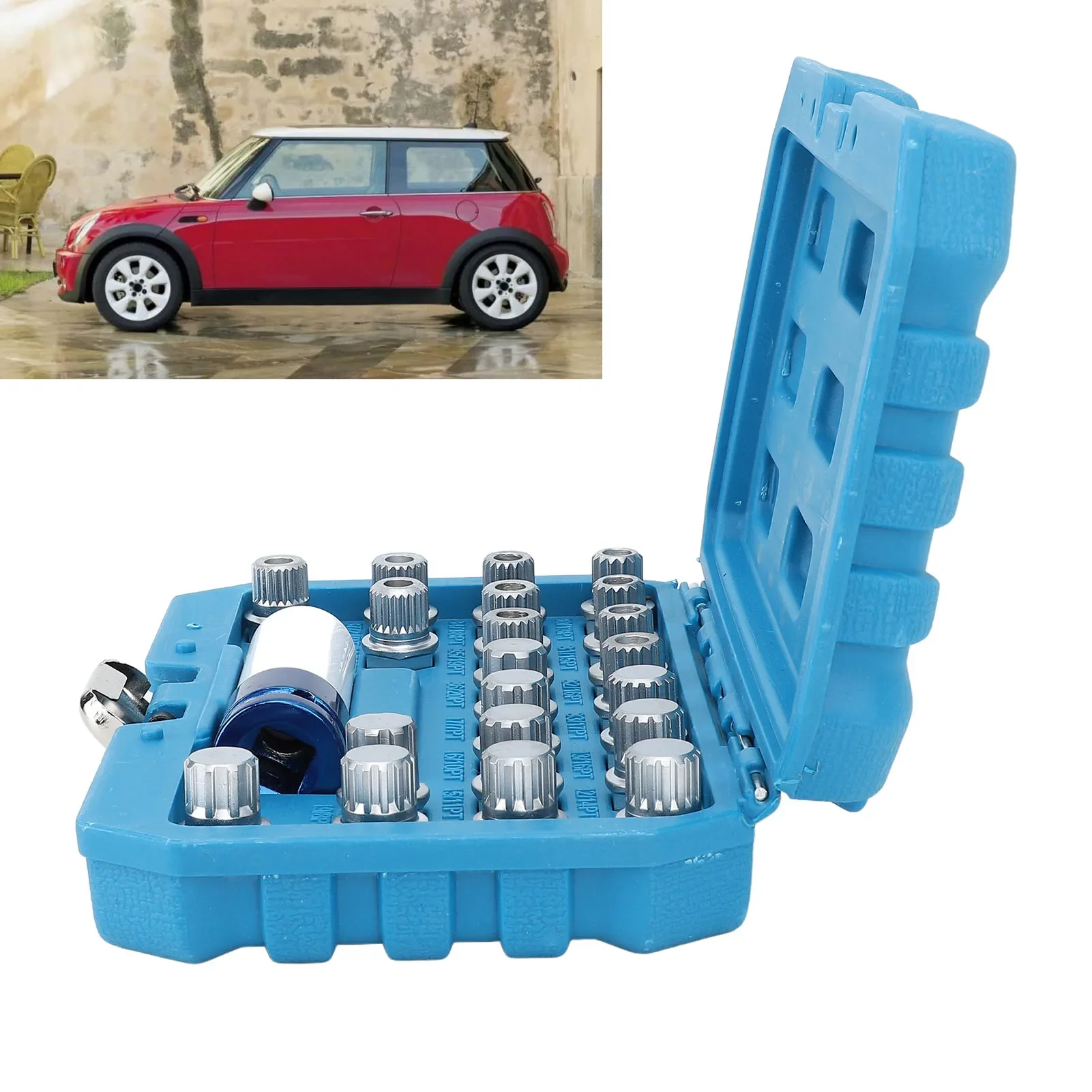

21PCS Wheel Lock Lug Nut Remover Tool Kit with 1/2in Drive Adapter - Universal Automotive Wheel Nut Removal Set