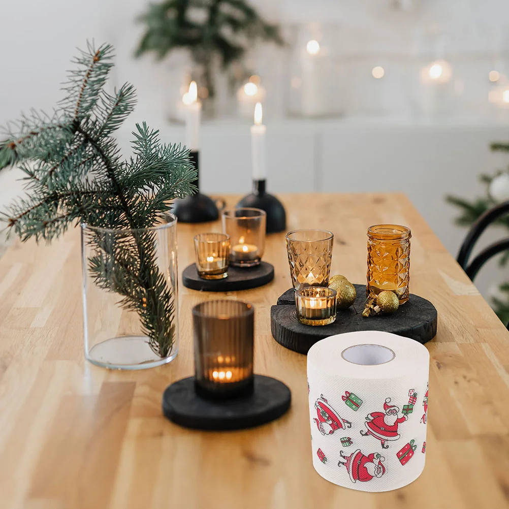 4 rolos de papel higiênico com padrão de Natal, guardanapo de almoço, impressão de Natal, padrões decorativos de cozinha