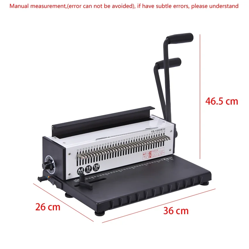 For TD-1500B34 Manual Spiral Wire Binding Machine Metal 34 Punching Hole Square 4*4mm Photo Album A4 Paper Binder Puncher