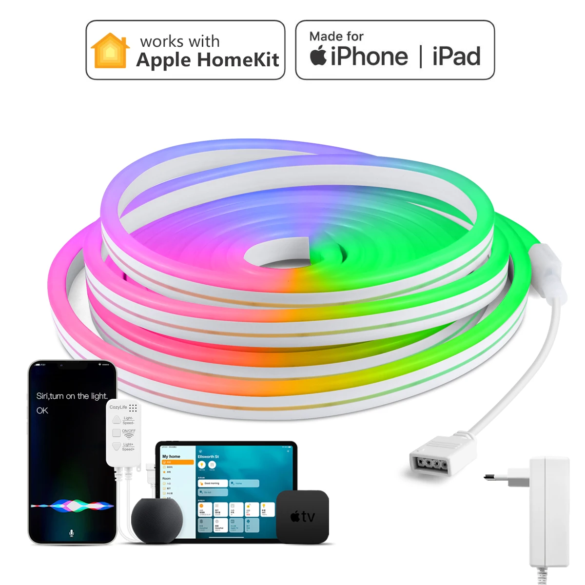 Homekit RGB LED Strip Neon Lights For Apple Home Kit Smart Life WiFi Switch Remote Control Neon Sign Tape Wall Decor Smart Lamp