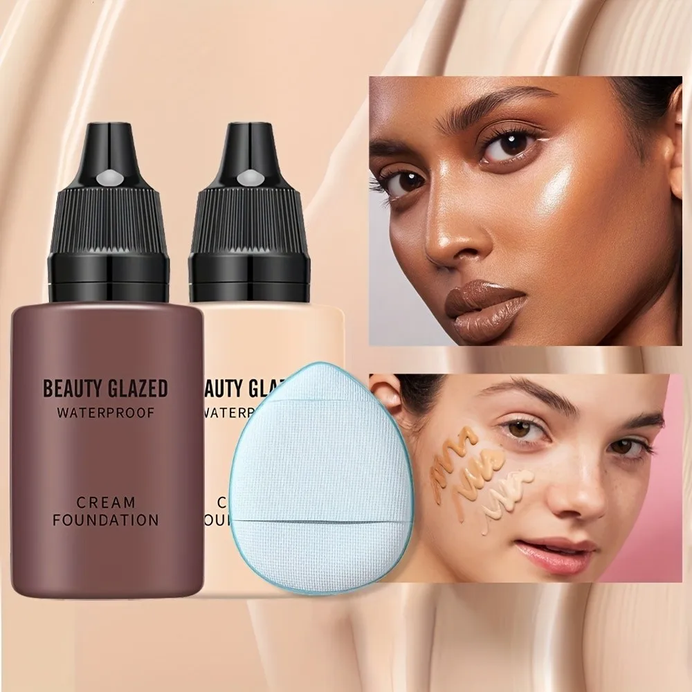 2024 New Foundation +Puff set Liquid Matte Full Coverage Foundation Waterproof Matte Natural Foundation With Blue Thumb Puff