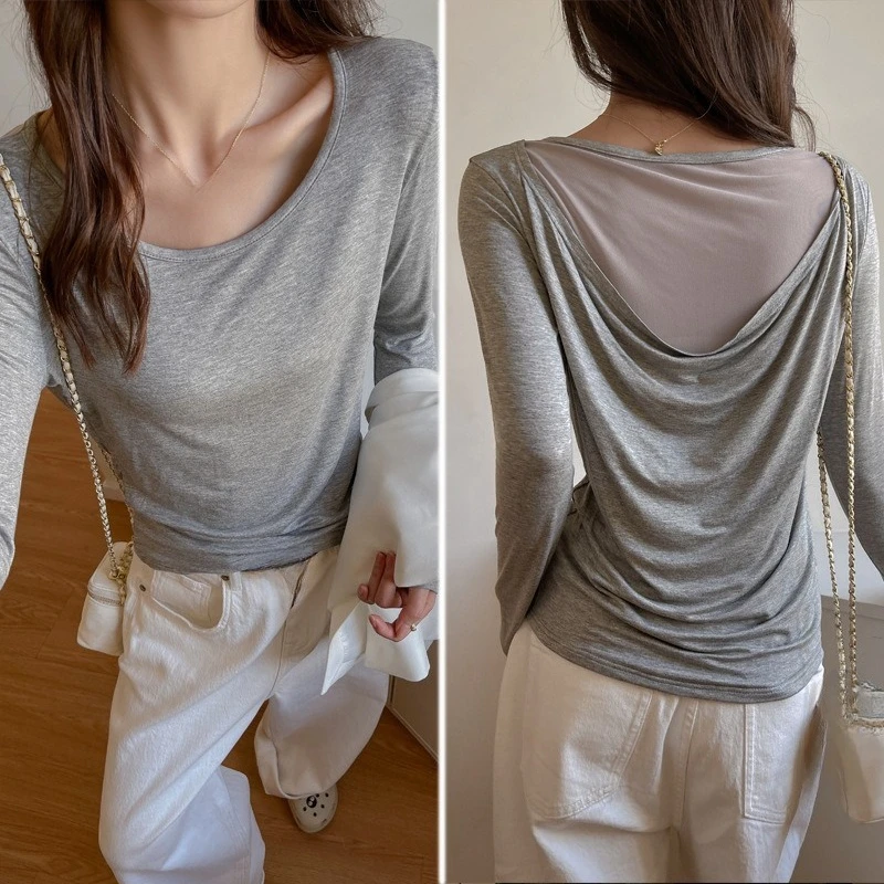 قطعتين بلايز للنساء 2025 Ropa Mujer الشاش المرقعة Y2k بلايز الخريف شيك تونك الكورية موضة سليم تي شيرت مجسم #2