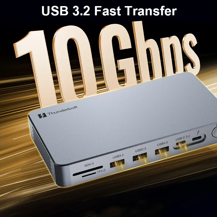 

Thunderbolt 5 Docking Station 120Gbps 15-in-1 USB-C Gigabit Network USB-A 3.2 Audio With SD TF Support SSD NVME PCIE 5 USB Hub