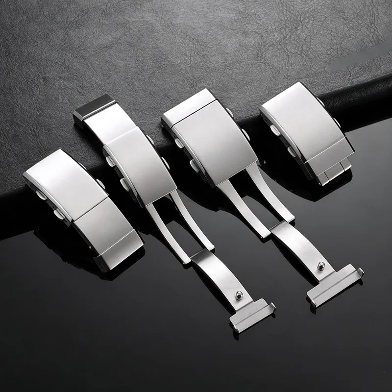 Luxury 316L Stainless Steel Watch Deployment Clasp 14/16/18/20/22mm Adjustable Double Push Extended Button Safety Watch Buckle