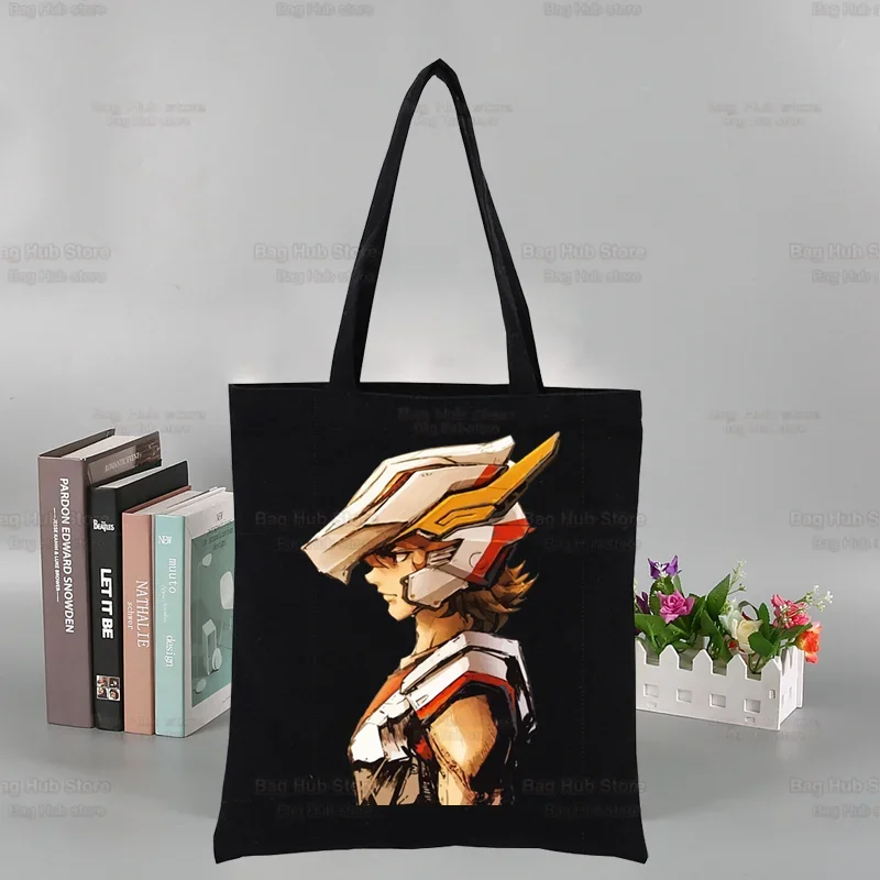 Knights Of The Zodiac Custom Tote Bag Shopping Black Unisex Travel Saint Seiya Canvas Bags Eco Foldable Seya Anime Shopper Bag