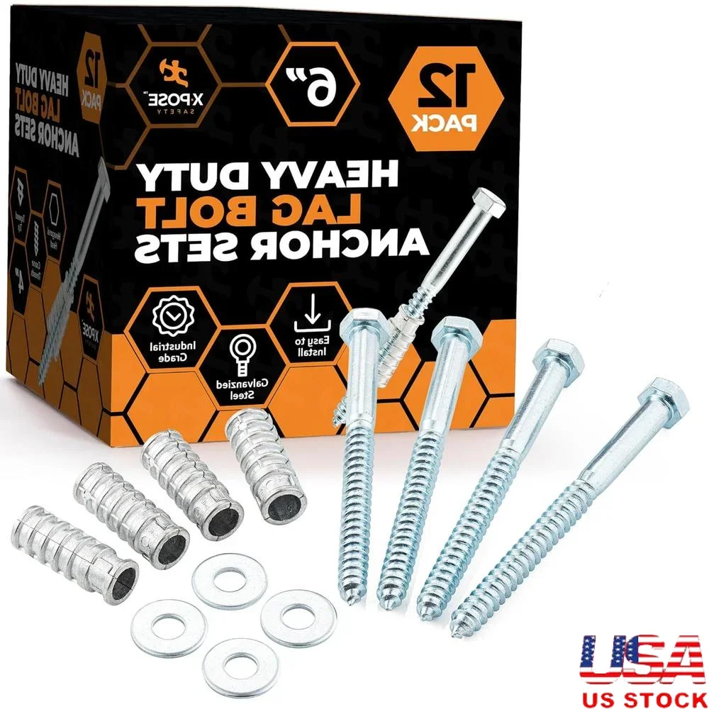 

Concrete Anchors Set Lag Bolt Shield Washer 6 Inch Parking Curb Stop Secure Installation Weather Resistant Safety Kits 12 Sets