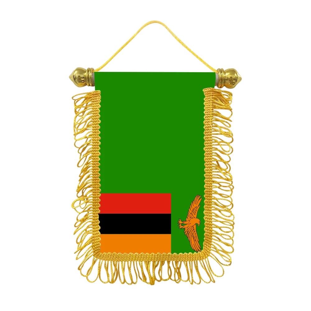 Zambia small hangicng flag 10x15cm triangular flag car decoration hanging flag double-sided pattern with suction cup