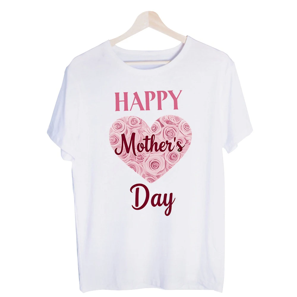 Women's Happy Mother's Day Rose Heart Graphic Tee, Short Sleeve Crew Neck T-Shirt for Mother's Day Celebrations