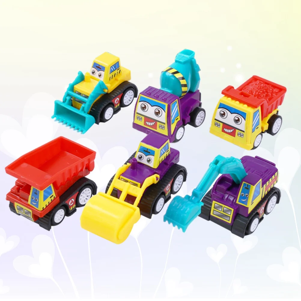 

6Pcs Mini Retractable Motor Cars Premium Plastic Anti-Wear Engineering Vehicle Set for Toddlers Brain Development Fun Party