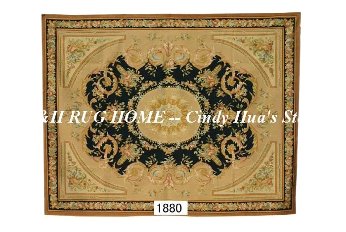 Free shipping 8'x10' Aubusson rugs Black Beige medallian aubusson rugs  for home decoration bedrooom rugs