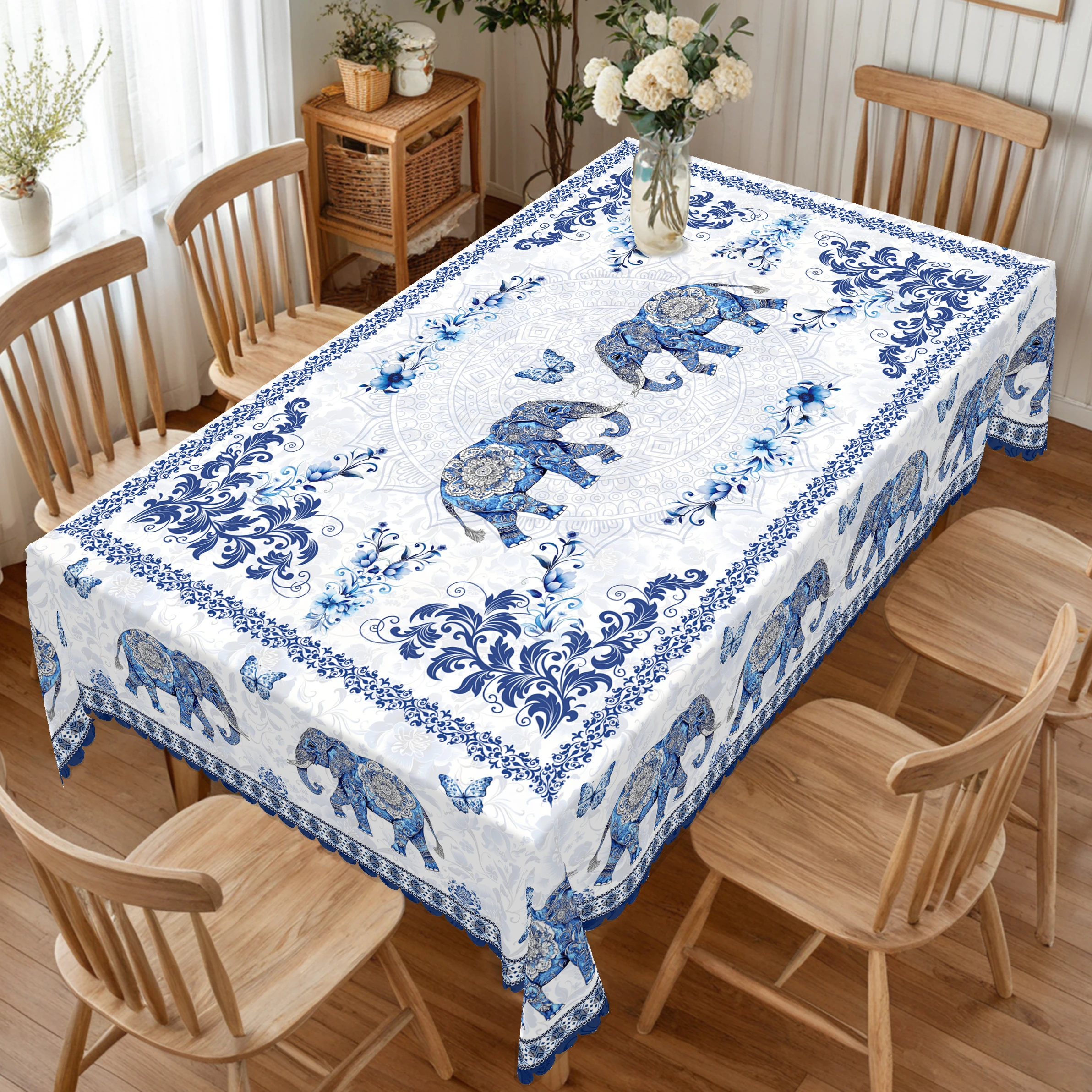 

1 Piece of Spring and Summer Bohemian Moroccan Style Rectangular Tablecloth, Retro Striped Elephant Pattern Round Tablecloth, Home Kitchen Table Cover, Indoor and Outdoor Use, Home Decoration, Holiday Gift for Family Friends