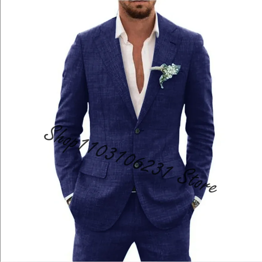 Latest Linen Male Jacket Pants Casual Groom Tuxedos Wedding Men\'s Suits 2 Pieces Slim Fit Best Men Suits Costume Homme Mariage