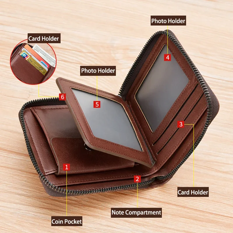 Zipper wallet multifunctional leather wallet credit card holder bag for men and women coin purse