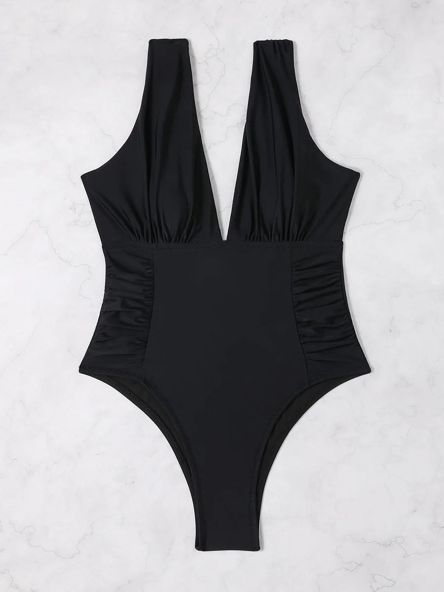 2026 V Neck Solid Bodysuit One Piece Swimsuit Sexy Swimwear Women Bathing Suit Female Swimming Summer Beachwear Bodysuit
